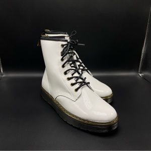 Dr Martens White Zavala Patent Combat Boot Lace Up AW004 Women's Size 11 Mens 10